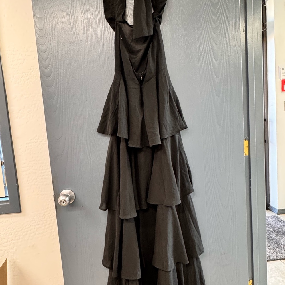 Lulu's Black Tiered Halter Maxi Gown - Picture 4 of 6